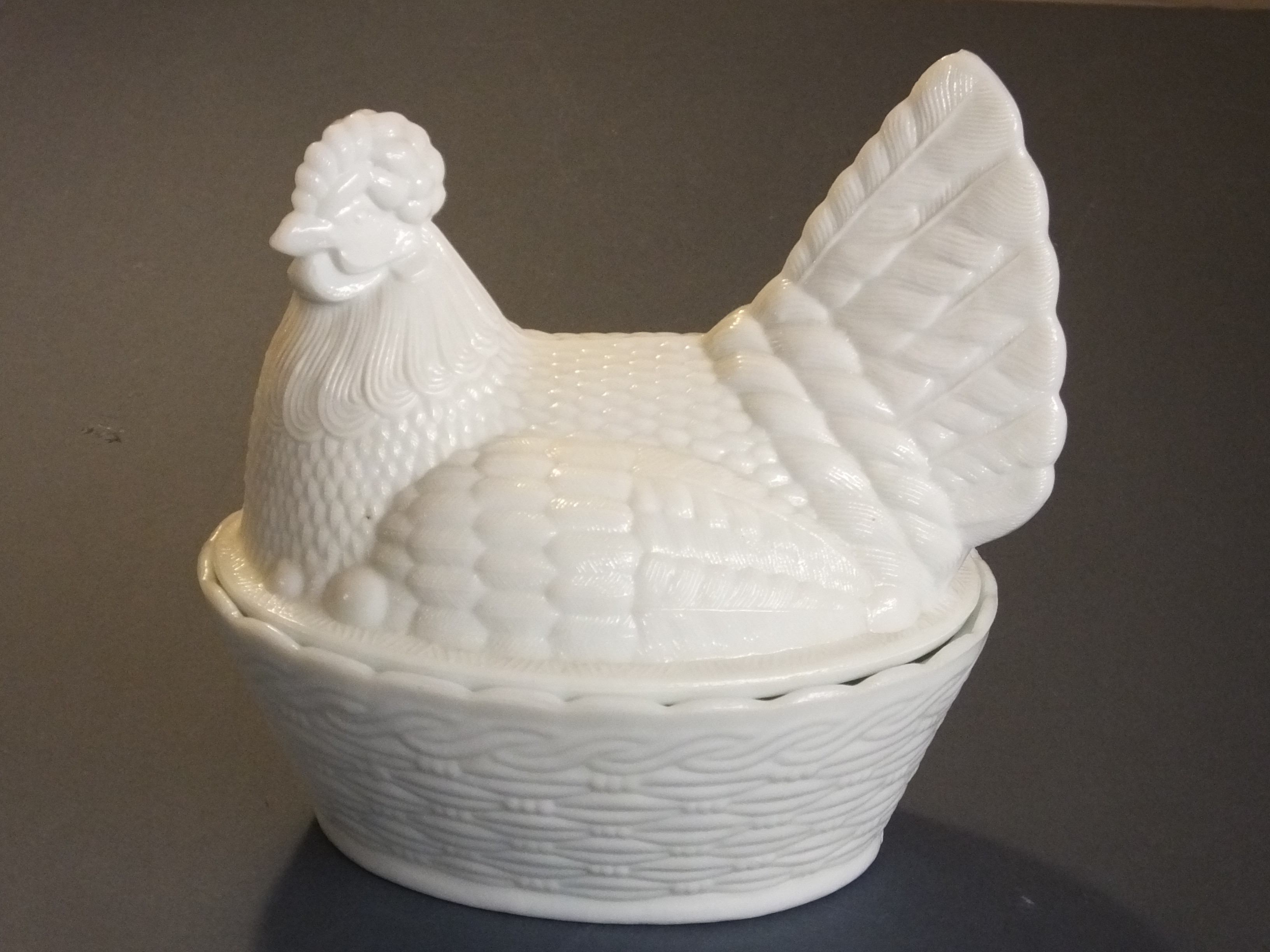 Zabkowice Milk Glass Chicken Egg Basket. Bill Bagley Glass