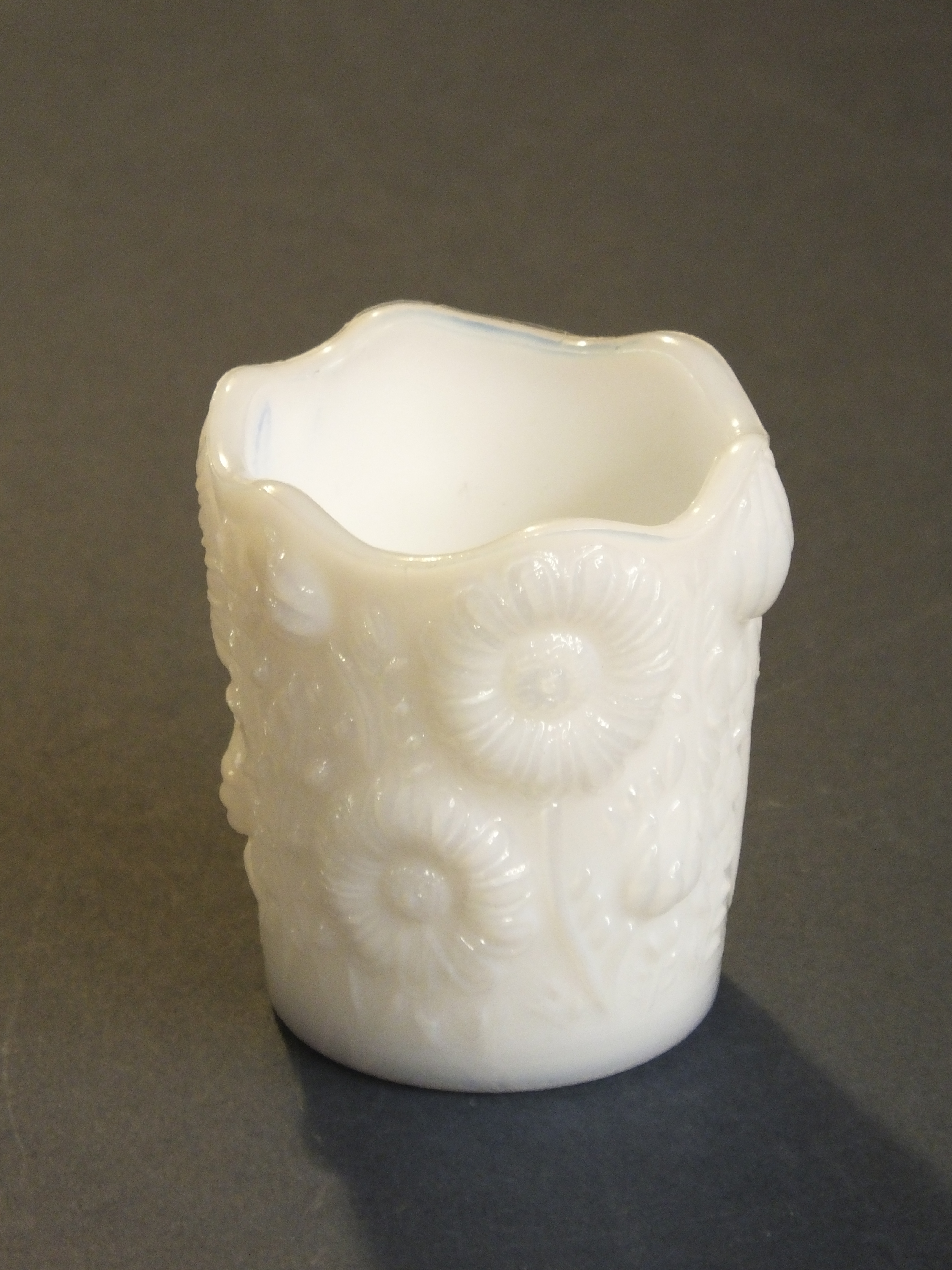 Milk Glass Daisy and Vine Toothpick Holder. Bill Bagley Glass