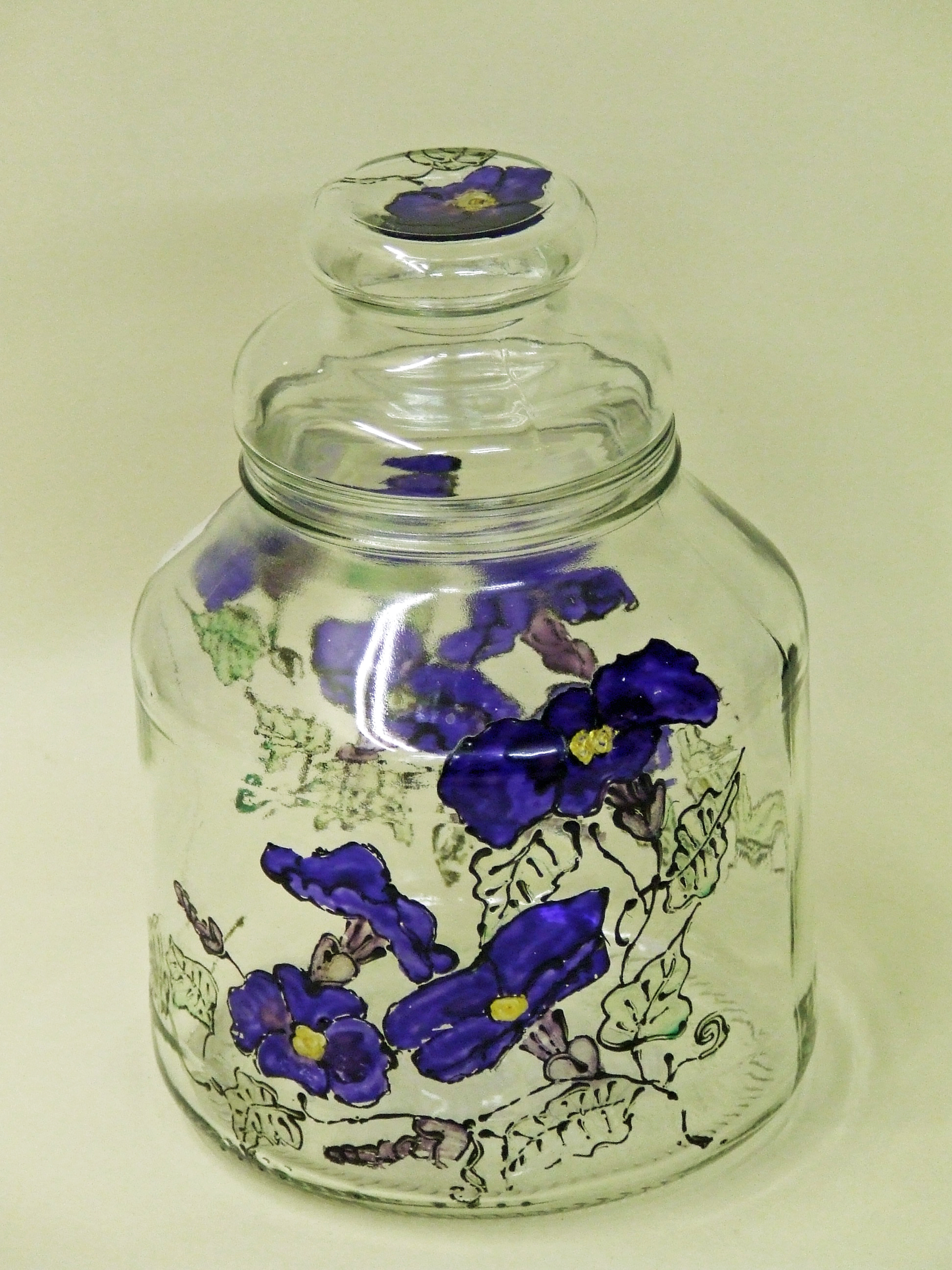 Hand painted storage jar. Bill Bagley Glass